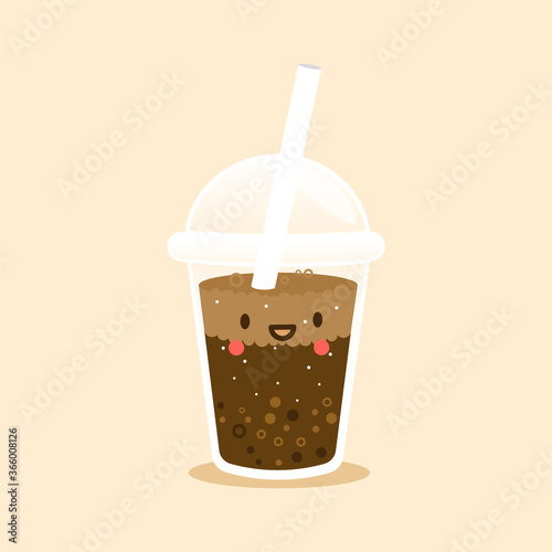 Vector Bubble Tea, tapioca milk tea. Pearl milk tea, Bubble Tea is Taiwanese famous and popular drink. Boba and small boba. Kawaii Character Boba. Cute Cartoon Sticker.Sweet but high calories for body