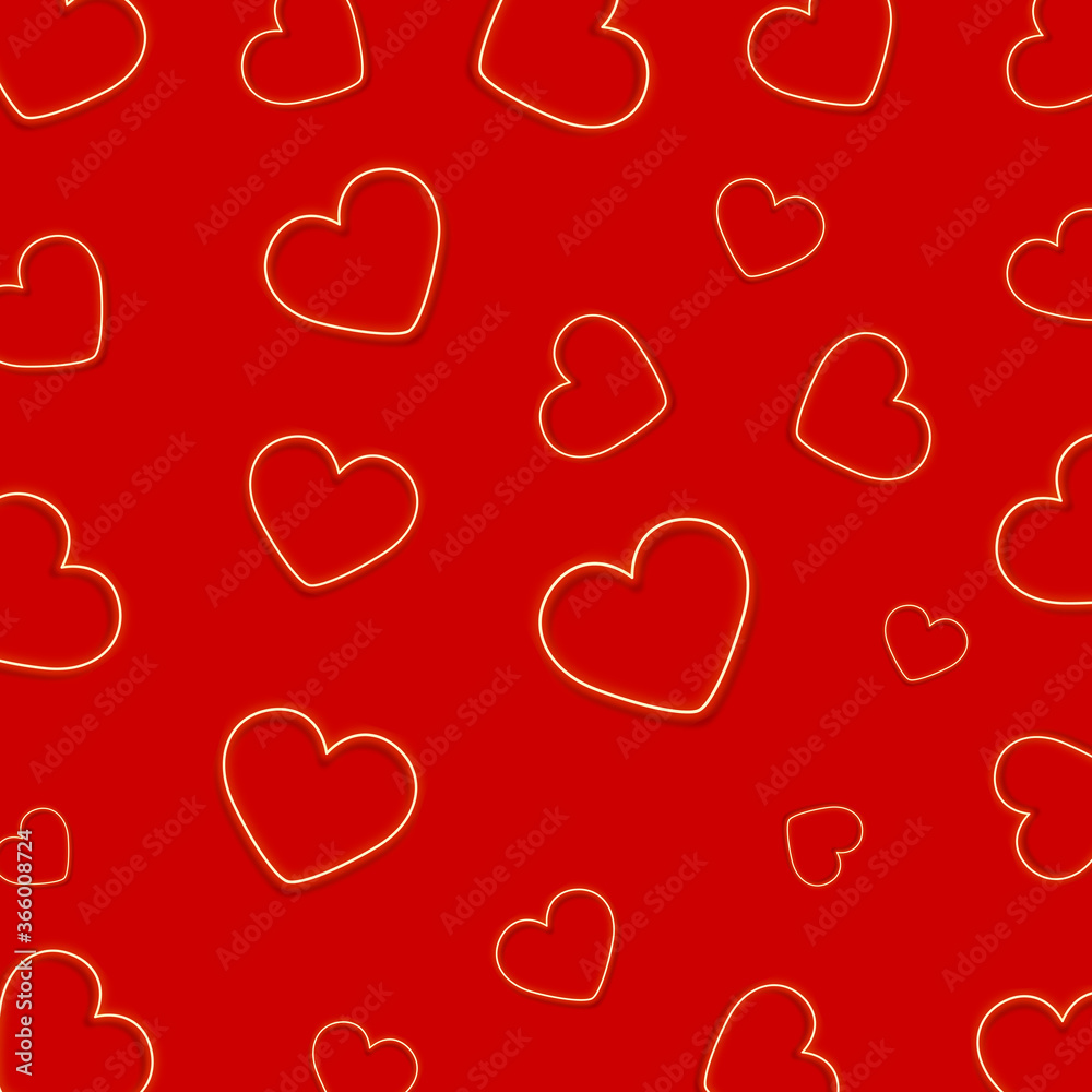 Abstract red background with neon hearts. Vector illustration. Abstract red background with neon hearts. Vector illustration.
