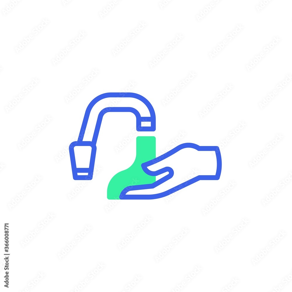 Wash your hand icon vector, filled flat sign, hand and water tap bicolor pictogram, green and blue colors. Symbol, logo illustration Wash your hand icon vector, filled flat sign, hand and water tap bicolor pictogram, green and blue colors. Symbol, logo illustration