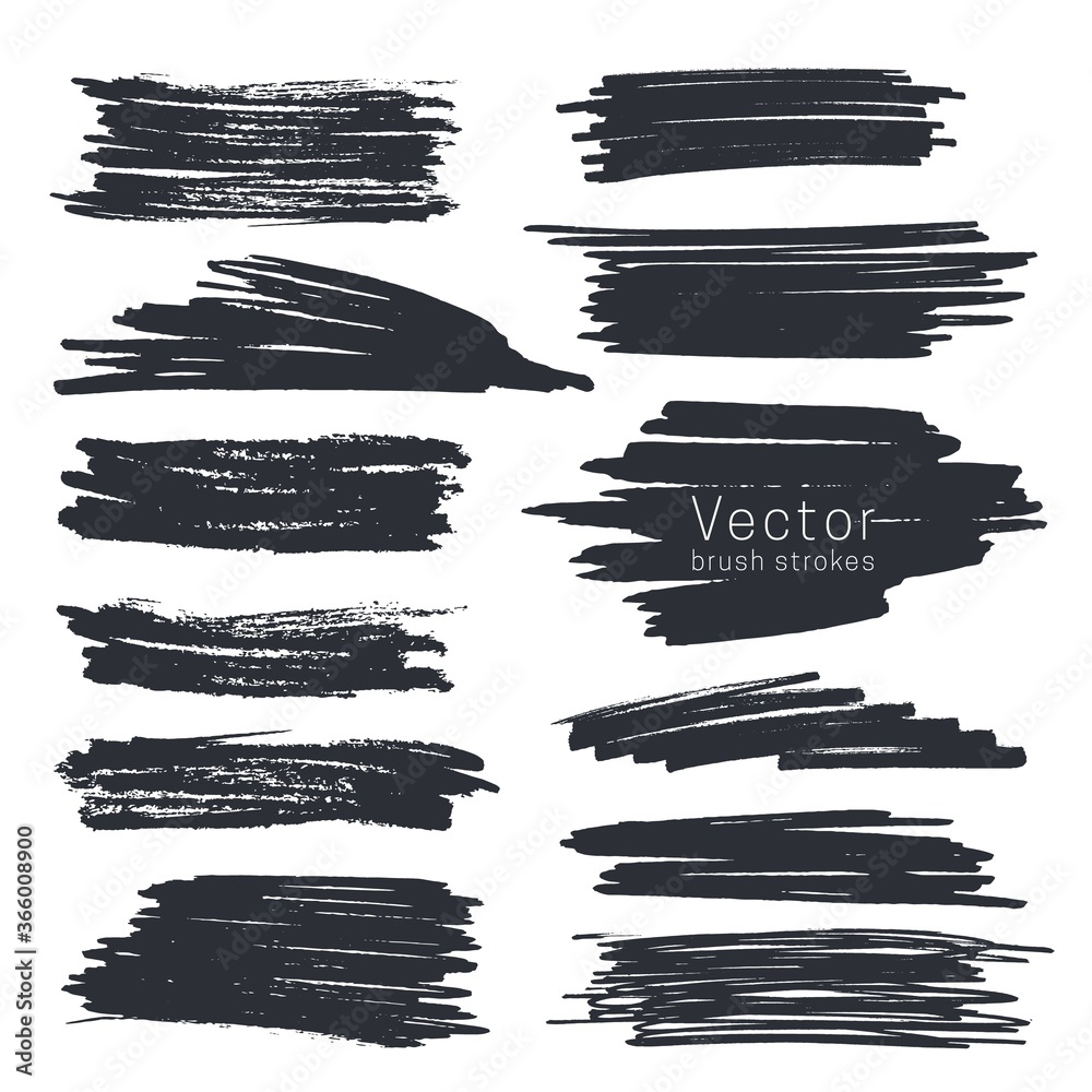 Set of black ink brush strokes isolated on white background Set of black ink brush strokes isolated on white background