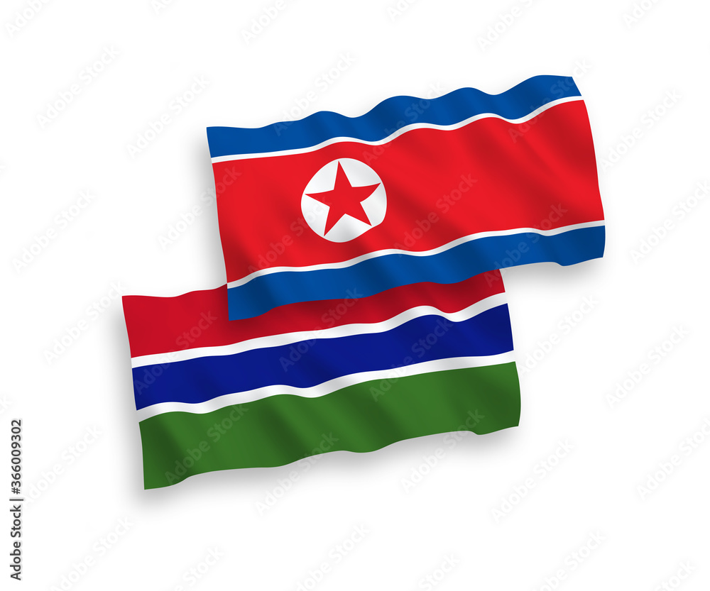 Fototapeta premium Flags of North Korea and Republic of Gambia on a white background