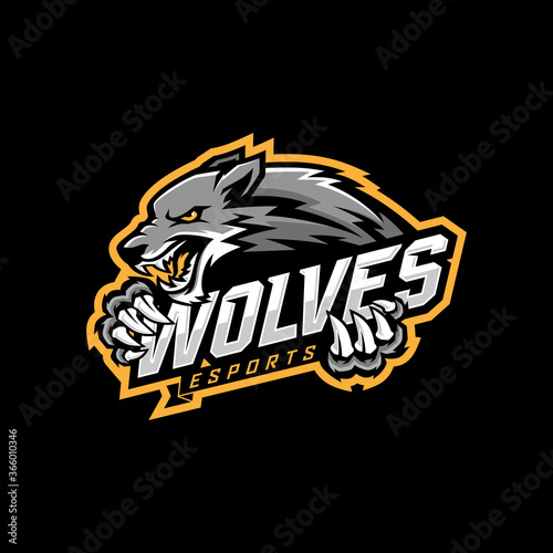 wolf vector mascot logo design with modern illustration concept style for badge, emblem and tshirt printing. angry wolf illustration for sport and esport team.