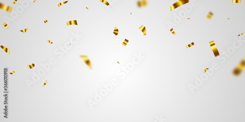 confetti gold celebration background template with ribbons. luxury greeting rich card.