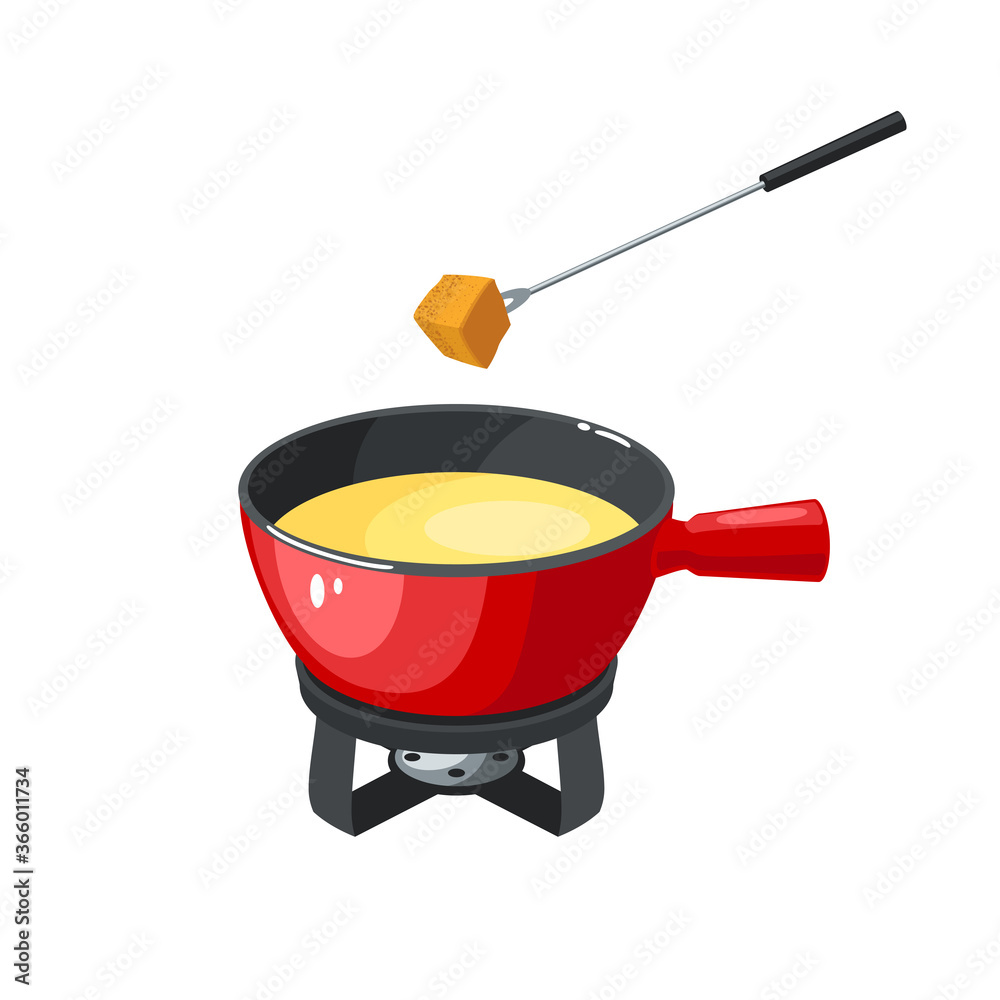 Fondue, traditional swiss cuisine dish. Vector illustration cartoon icon isolated on white background.