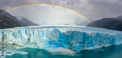 Panoramic picture of one of the biggest glaciar in Patagonia  Perito Moreno in National Park Las Glaciares  Argentina.