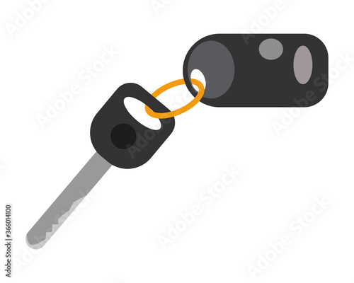 Automobile key flat illustration. Black remote key with buttons. Simple design. Auto start key