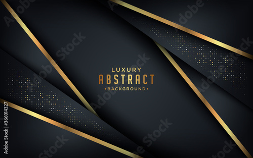 Luxurious black background with a combination of gold shining in a 3D style. Graphic design element. Elegant decoration. 