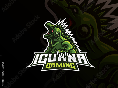 Iguana mascot sport logo design