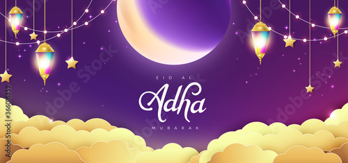 Eid Al Adha Mubarak the celebration of Muslim community festival calligraphy background design.