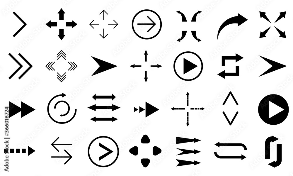 Big set of black arrows pointing in different directions. Useful arrows set. Different shape and size objects Big set of black arrows pointing in different directions. Useful arrows set. Different shape and size objects
