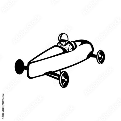 Soap Box Derby or Soapbox Car Racer Racing Side Retro Black and White