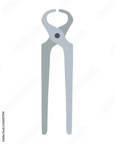 Colored iron cutting pliers tongs. Steel nippers tool icon. Grey colored handle. Flat illustration of pliers tool vector icon for web design.