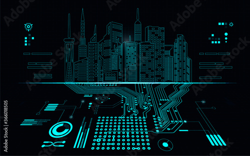 Night city with neon glow on dark background vector 04