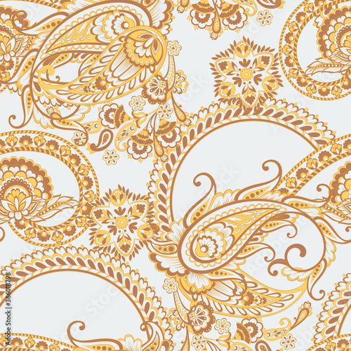 Seamless Asian Textile Background. Paisley Pattern