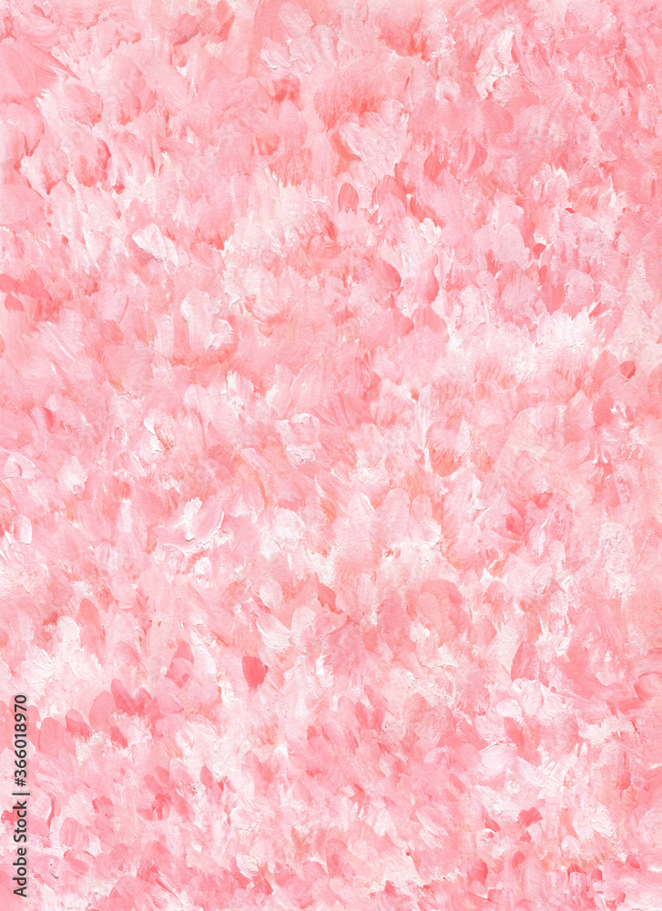 Watercolor hand painted pink coral background. Art abstract acrillic red and white brush strokes textured wallpaper