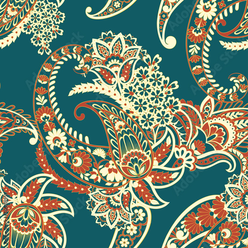 Paisley seamless floral pattern. Damask vintage background