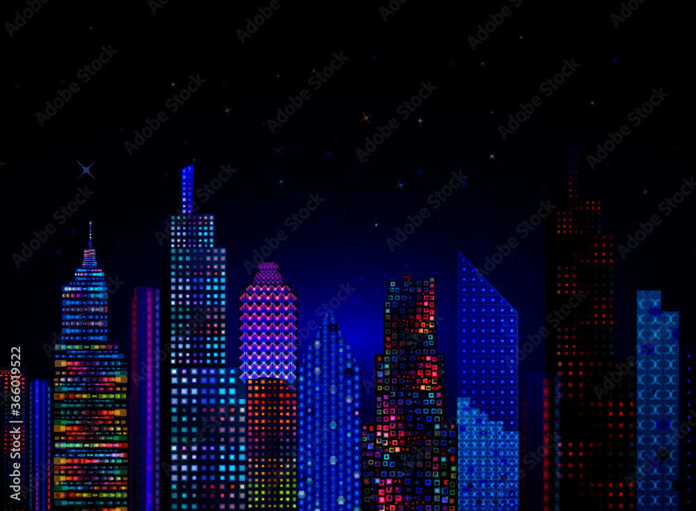 Night city with neon glow on dark background vector 10