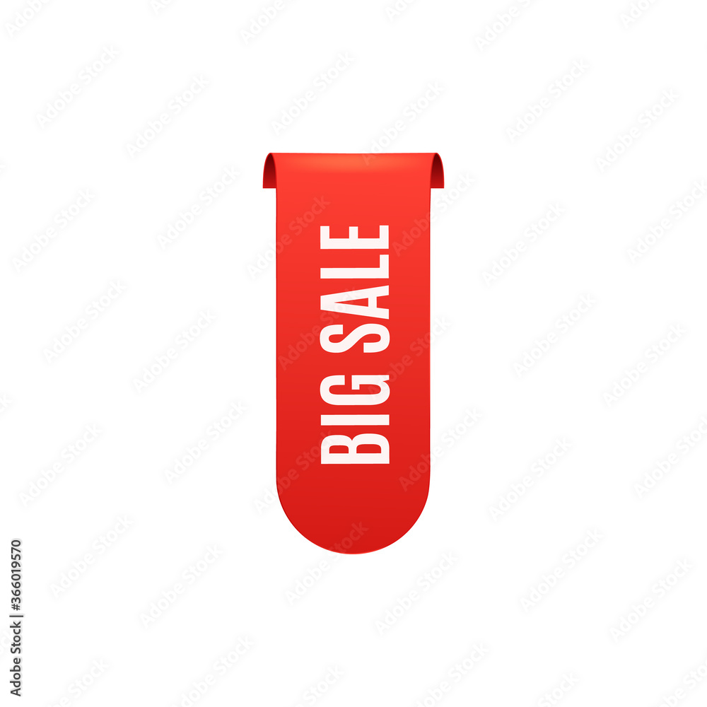 Red top banner with Big sale text template - realistic vertical bookmark Red top banner with Big sale text template - realistic vertical bookmark