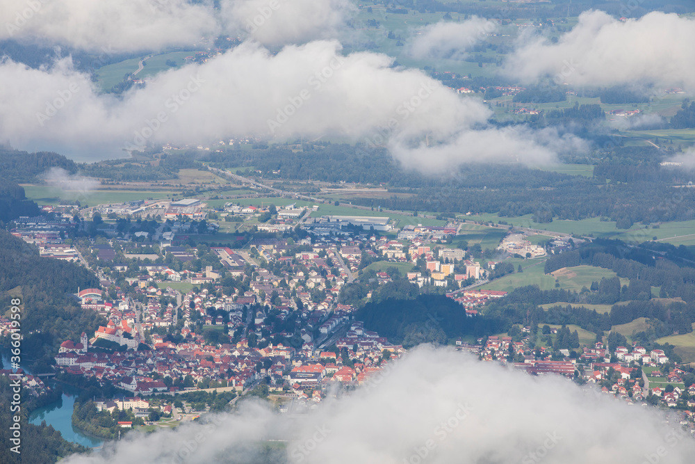 Fussen town from Bavaria mountains, South Germany. Europe