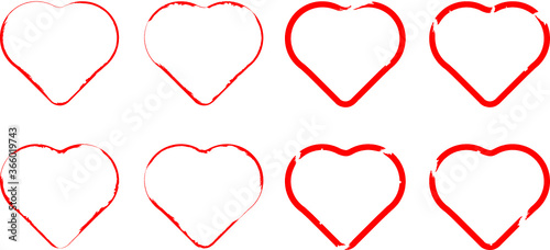 Set of Hearts . Grunge stamps collection.love Shapes for your design.Distressed symbols. Textured Valentine's Day signs.Vector illustration.