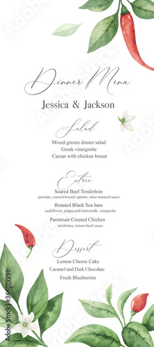 Watercolor vector hand painted red hot chili pepper wedding suite.