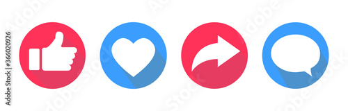 Vector icons set. Like, comment, share icons. Social network signs. Different color objects. Free Download Vector icons set. Like, comment, share icons. Social network signs. Different color objects. - GFXLoad