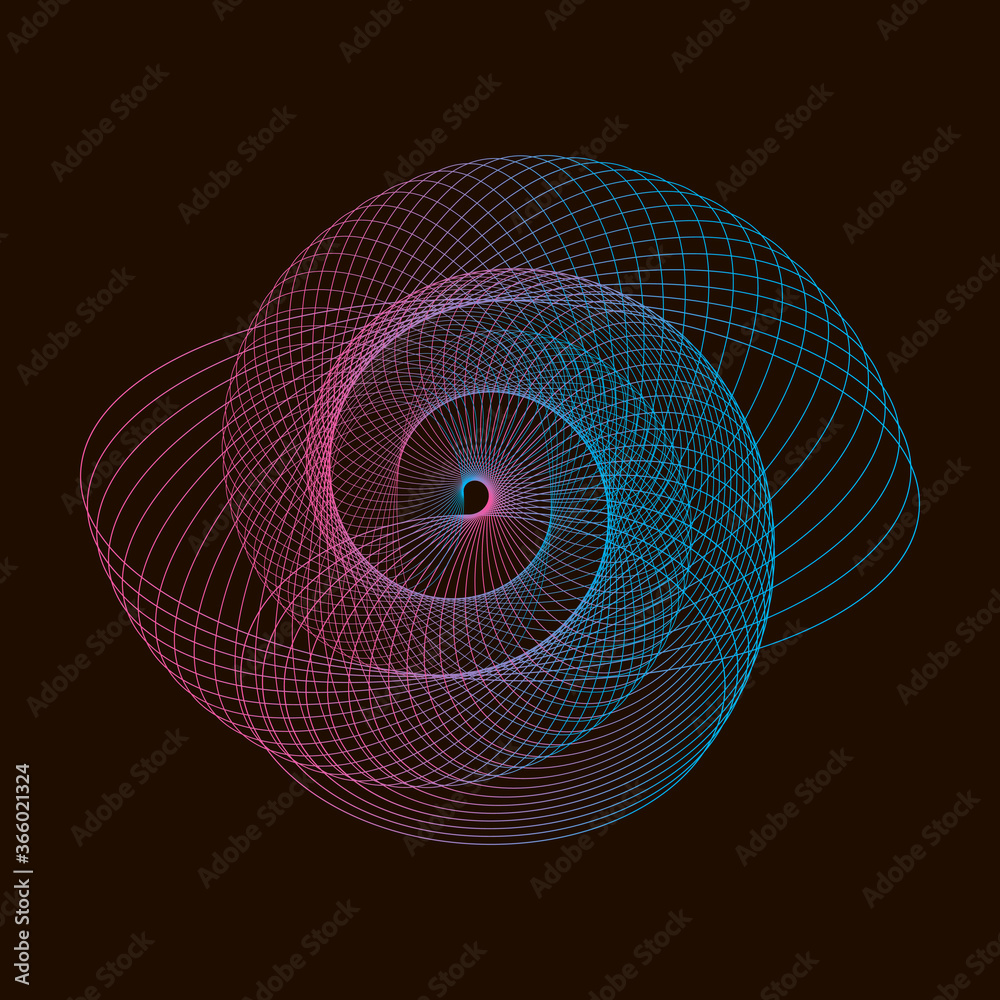 Spirograph abstract element on a black background.