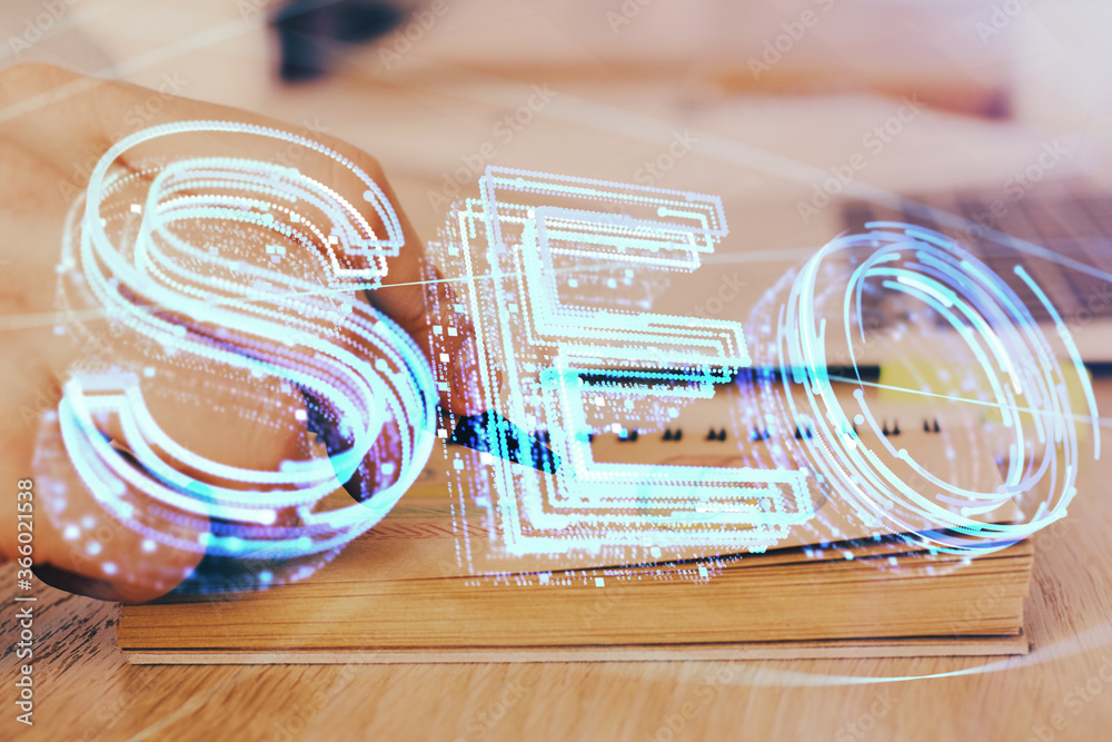 Man writing. With double exposure seo drawings. Man writing. With double exposure seo drawings.