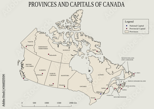 Map of provinces and capitals of Canada