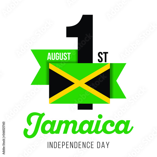 Congratulatory design on August 1, Independence Day of Jamaica and text with the colors of the flag of Jamaica. Vector infographics