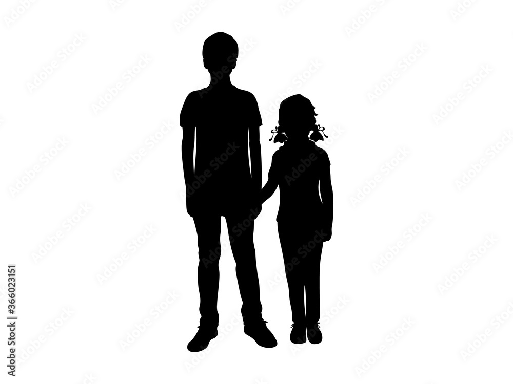 Silhouettes of boy and girl holding hands