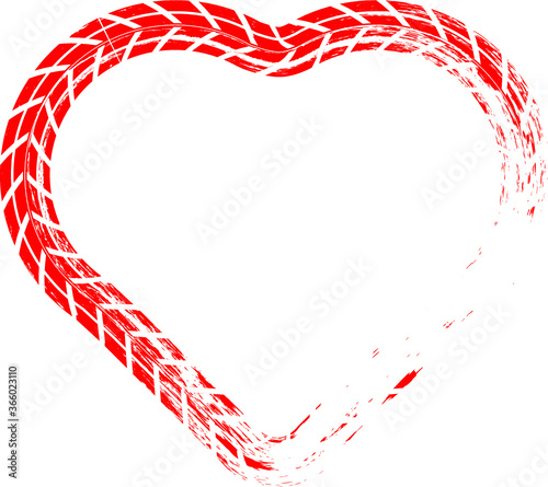 Tire tracks in heart form. Car thread silhouette. Vector illustration.