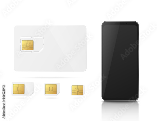 Set templates with phone and sim cards, realistic vector illustration isolated.