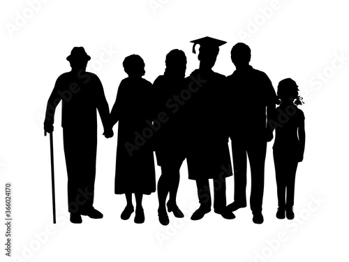 Silhouette of a young man graduate with family and grandparents