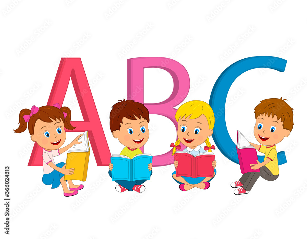 kids, boys and girls reading books and letter,illustration,vector kids, boys and girls reading books and letter,illustration,vector