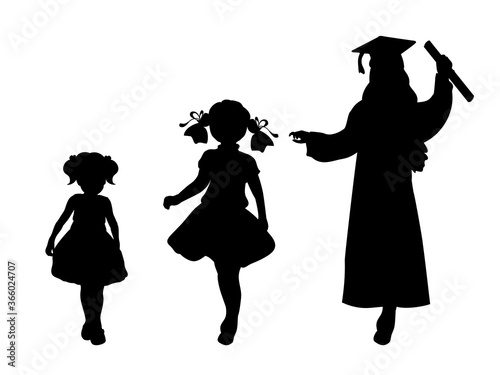 Silhouette of graduate growing up. Baby girl young woman
