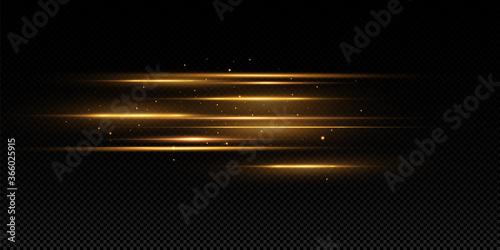  Golden light effect. Abstract laser beams of light. Chaotic neon rays of light .