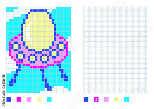 Pixel ufo in the coloring page with numbered squares, vector illustration