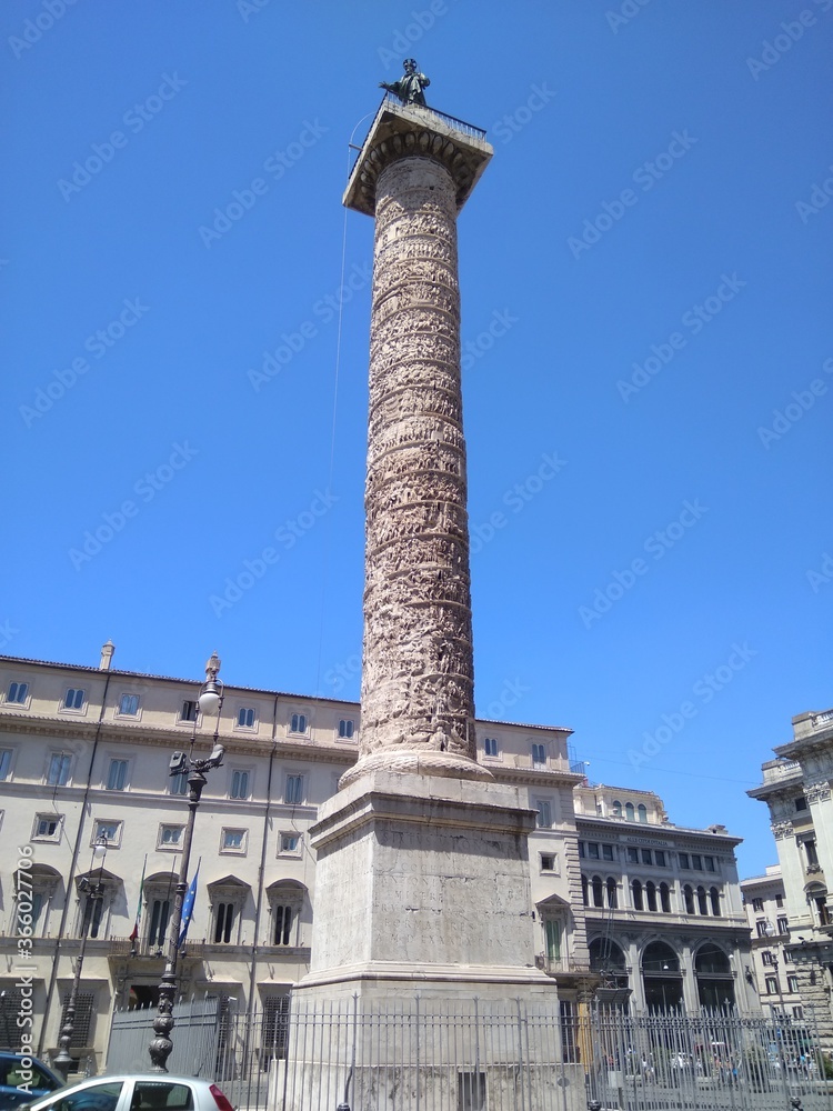 The column of Marcus Aurelius in Rome in Italy.
