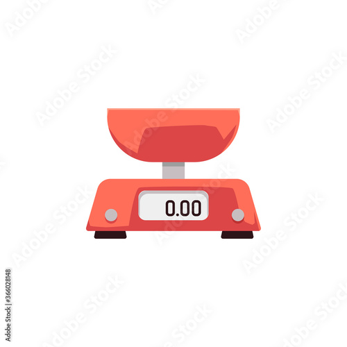 Red store bowl scales with bowl and display flat vector illustration isolated.
