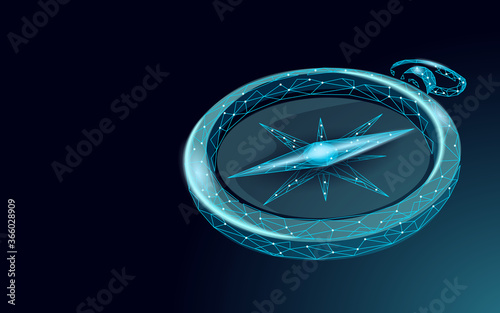3D low poly compass. Business strategy problem solution concept. Journey travel direction destination banner. World exploration creative idea vector illustration