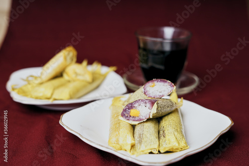 Sweet Timpan Aceh cakes served with a cup of coffee, Indonesian Traditional Food photo
