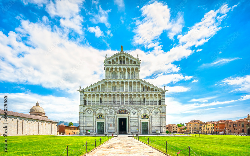 Duomo of Pisa cathedral, Miracle Square or Piazza dei Miracoli. Tuscany, Italy