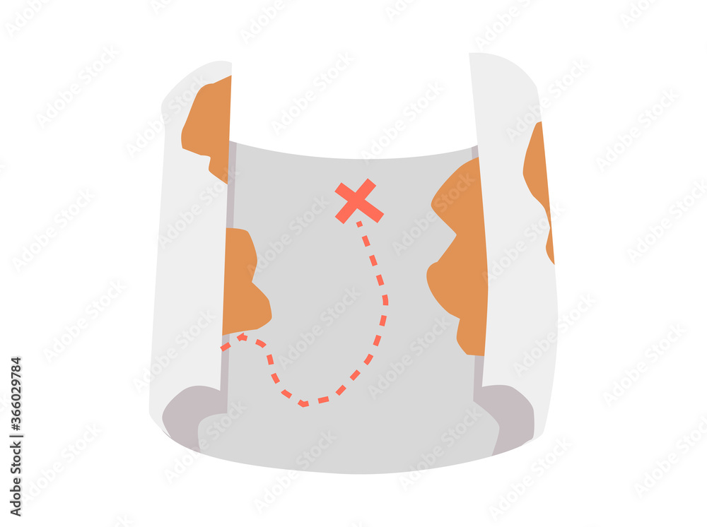 Pirate or sailor treasure map cartoon icon, flat vector illustration ...