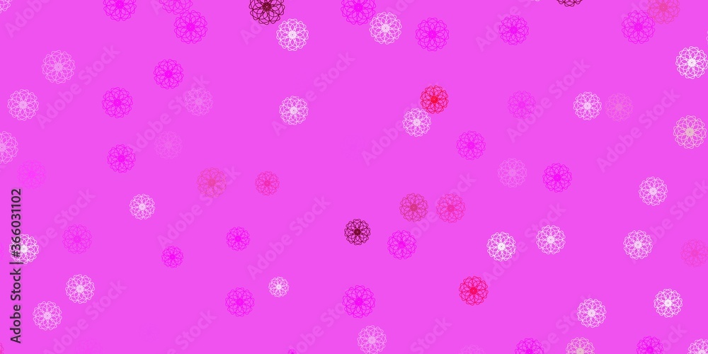 Light purple, pink vector doodle pattern with flowers.