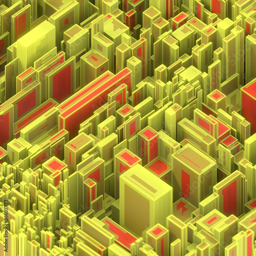 Modern 3d rendering digital illustration with futuristic city geometry