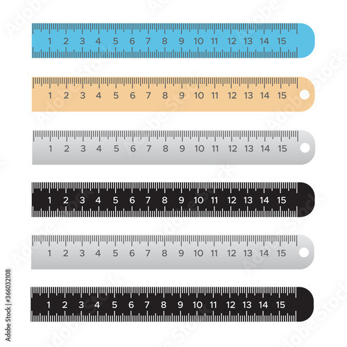 Metric inch rulers set. Metric and inch scale vector