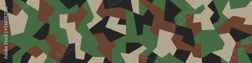 Geometric camo seamless pattern. Abstract military or hunting camouflage background. Brown, green color. Vector.