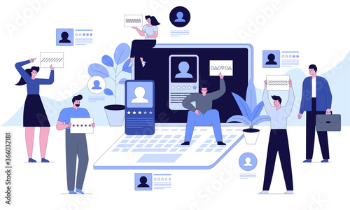 Vector character illustration of headhunter is looking for new employees