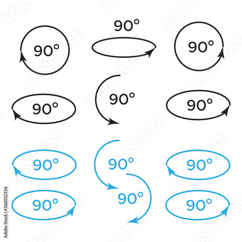 Set of rotate 45, 90, 180 and 360 icons. Rotation degree 180